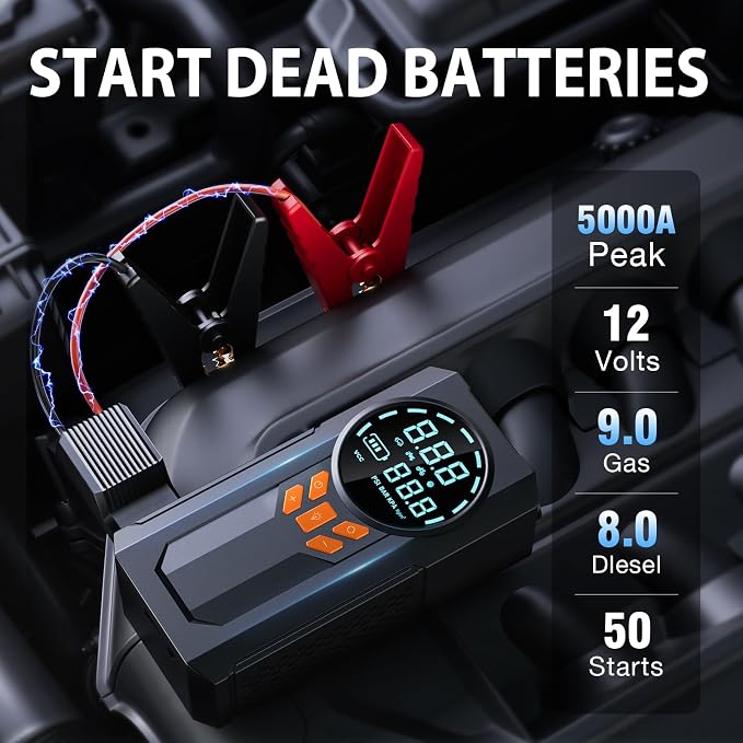 Jump Starter with Air Compressor, 5000A 160PSI Battery Jumper Starter Portable - Image 2