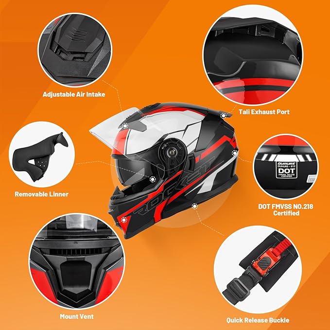 Modular Motorcycle Helmets Full Face Flip up Street Bike Motorcycle Helmet - Image 3