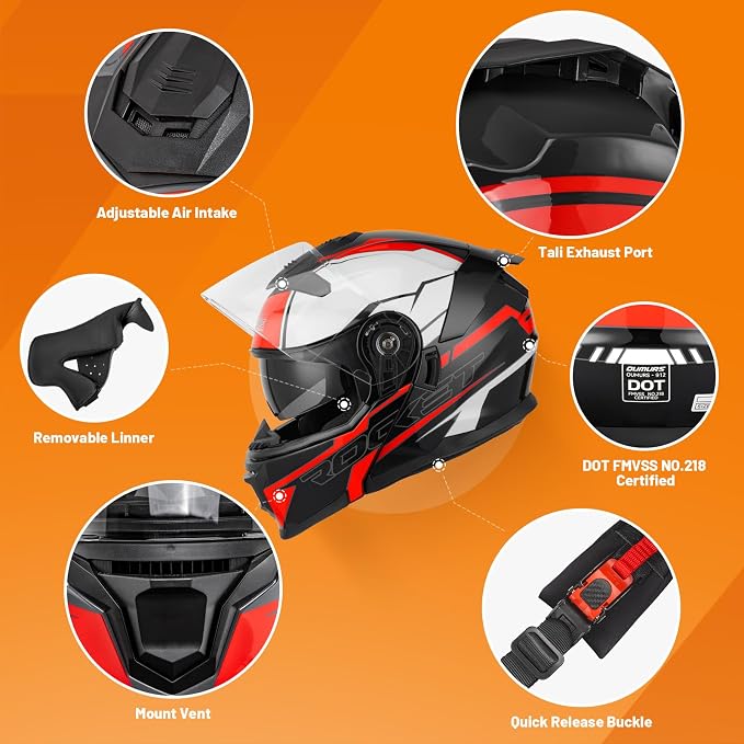Modular Motorcycle Helmets Full Face Flip up Street Bike Motorcycle Helmet - Image 3