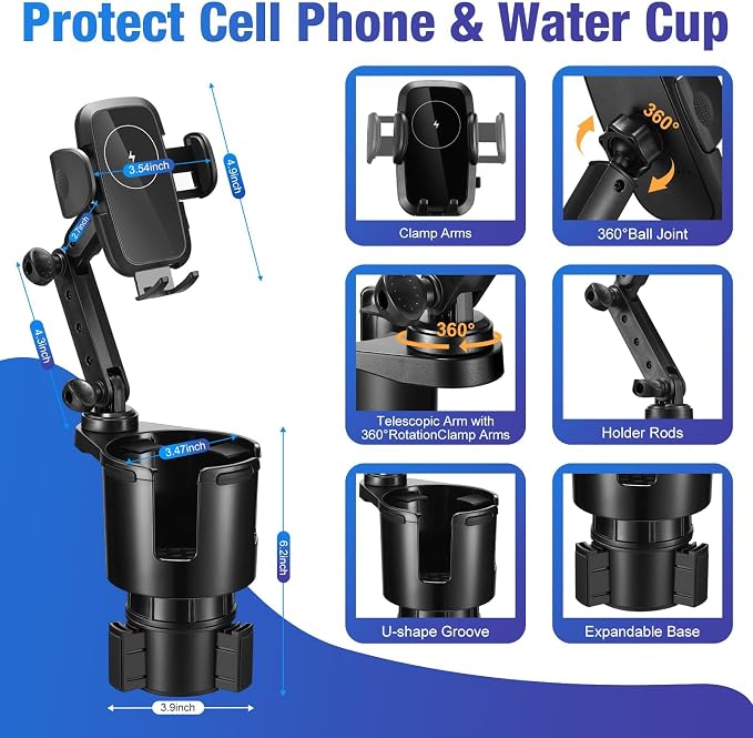 This Hill Cup Holder Phone Charger, 15W Fast Charging Auto Clamping, Phone - Image 4