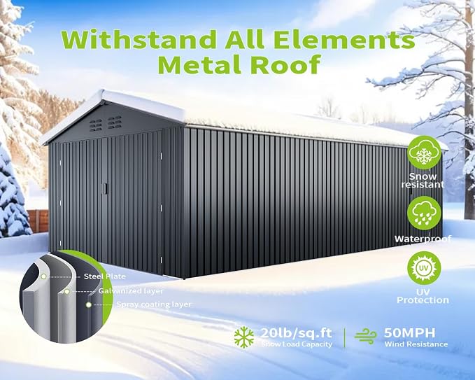 20 x 13 FT Outdoor Storage Shed, Large Metal Garden Shed - Image 7