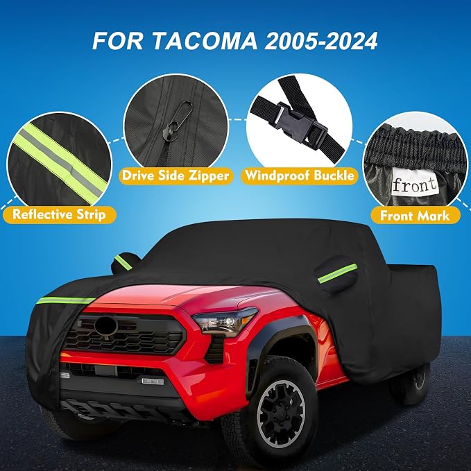 QUNSUNUS Car Cover for Toyota Tacoma 2005-2024, Waterproof Truck Cover - Image 2