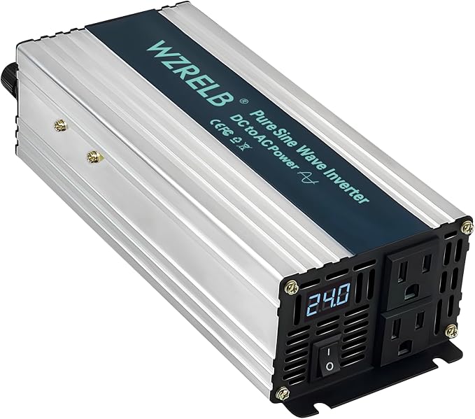 WZRELB 1200W Pure Sine Wave Inverter 24V DC to 110V 120V AC Power Converter by WZRELB