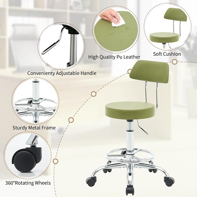 Height Adjustable Stool 19.5’’-26.6’’, Rolling Chair - Image 4