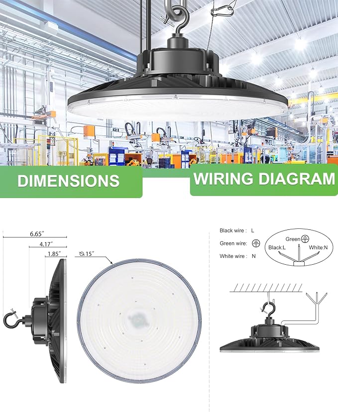 240W/200W/150W UFO LED High Bay Light, UL & DLC Listed 5000K Daylight 33600LM - Image 5