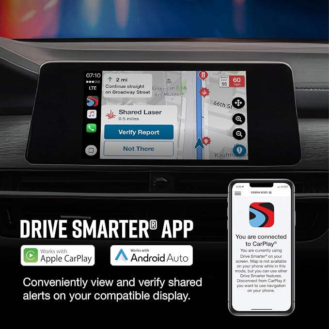 Cobra RAD 700i Radar Detector & SC 201 Smart Dash Cam + 2.5A OBD Port to Micro - Image 5