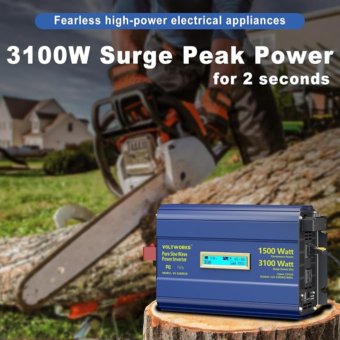 Pure Sine Wave Inverter 1500 Watt 12V to 110V 120V AC Surge Peak 3100W - Image 2