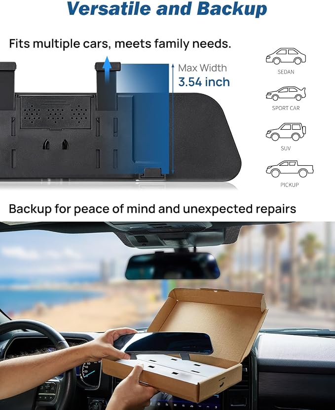 JOYTUTUS Rearview Mirror, 2 pack 12 Inch Panoramic Anti-Glare Clip-on Wide - Image 3