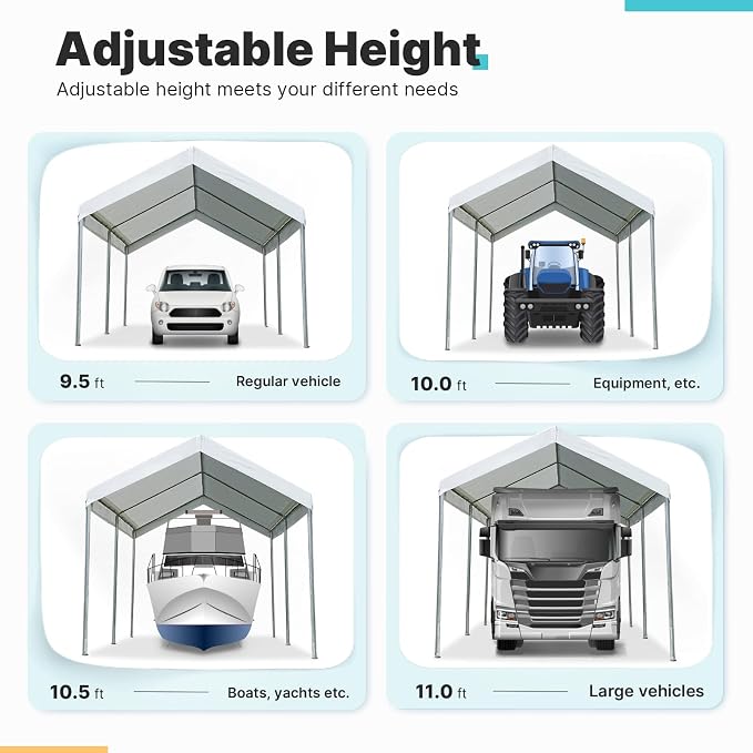 ADVANCE OUTDOOR Adjustable 10x15 ft Heavy Duty Carport Car Canopy Garage Boat - Image 2