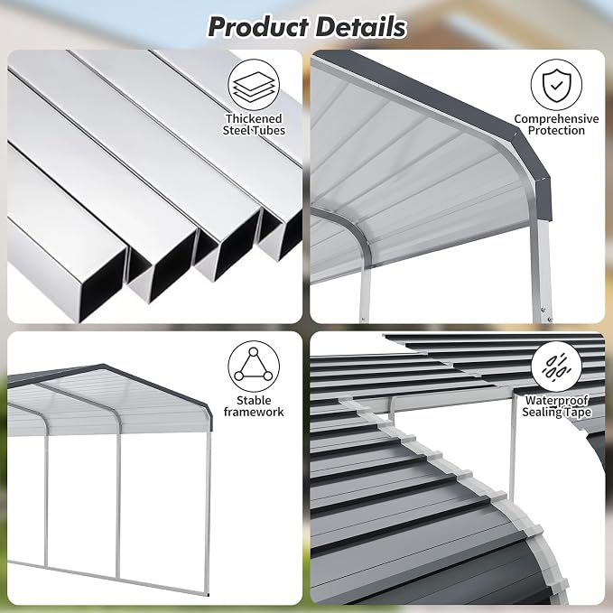 Carport Canopy 12x20 FT Heavy Duty Metal Carport Kit – Outdoor Portable Garage - Image 7