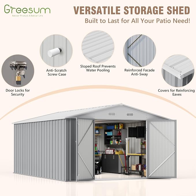 Greesum 10×14 FT Outdoor Storage Shed, Metal Storaged Sheds Without Floor - Image 5