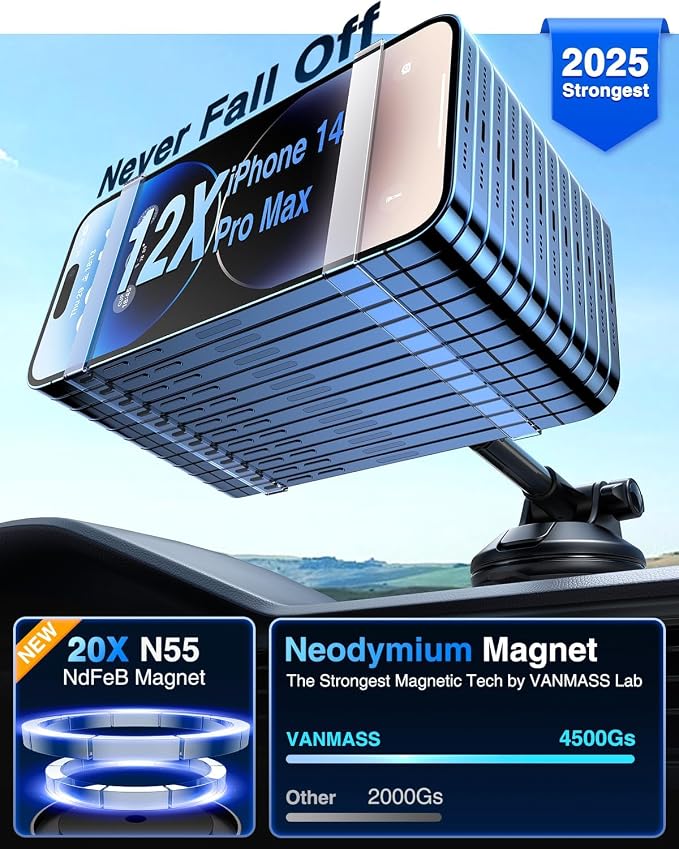 VANMASS for MagSafe Car Mount Magnetic Phone Holder Suction Cell Stand for - Image 3
