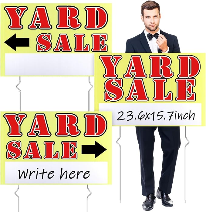 Marsui 3 Pcs Yard Sale Sign 23.6 x 15.7 Inch Double Sided Yard Sale Sign by Marsui