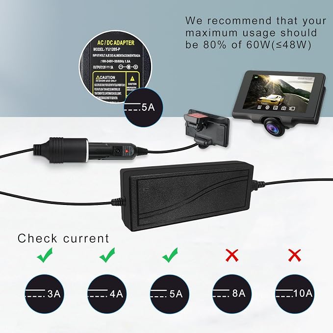 inShareplus 12V 5A 60W AC to DC Converter, 12 Volt Cigarette Lighter Adapter - Image 5