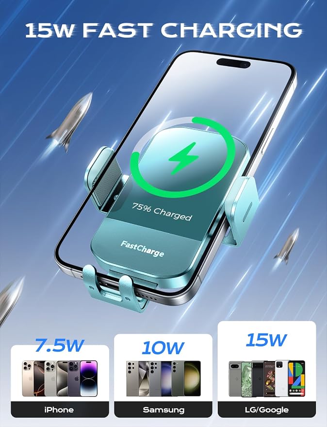 CHGeek Wireless Car Charger, 15W Fast Charging Auto Clamping Car Charger Phone - Image 3