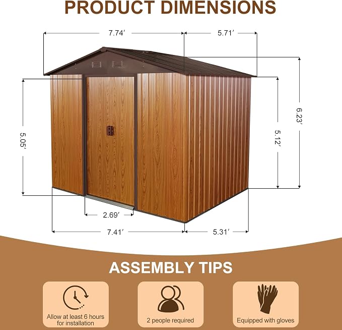 6x8 FT Outdoor Storage Shed, Metal Garden Shed - Image 4