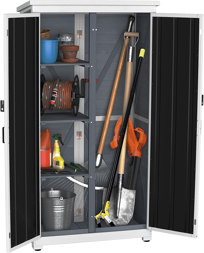 GDLF Outdoor Storage Cabinet Wood & Metal Garden Shed - Image 2