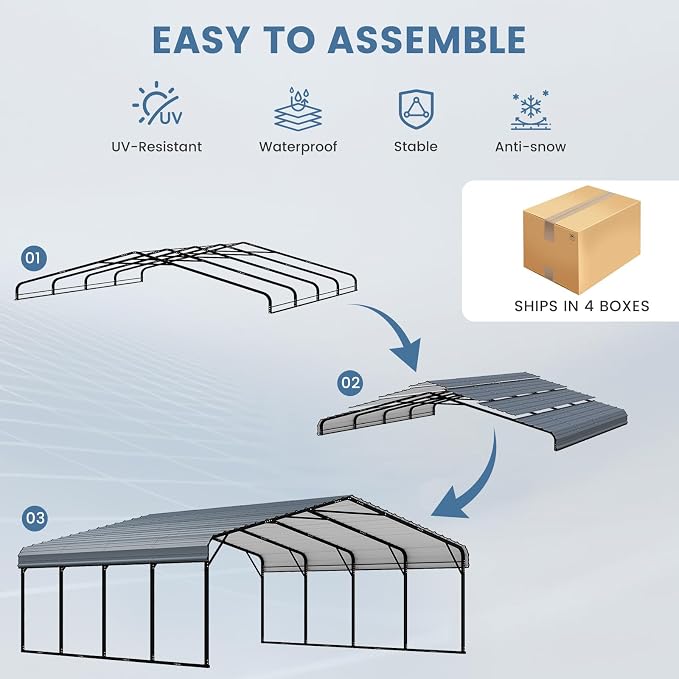 EROMMY 20x20FT Stable Metal Carport, All-Weather Heavy-Duty Carports - Image 6