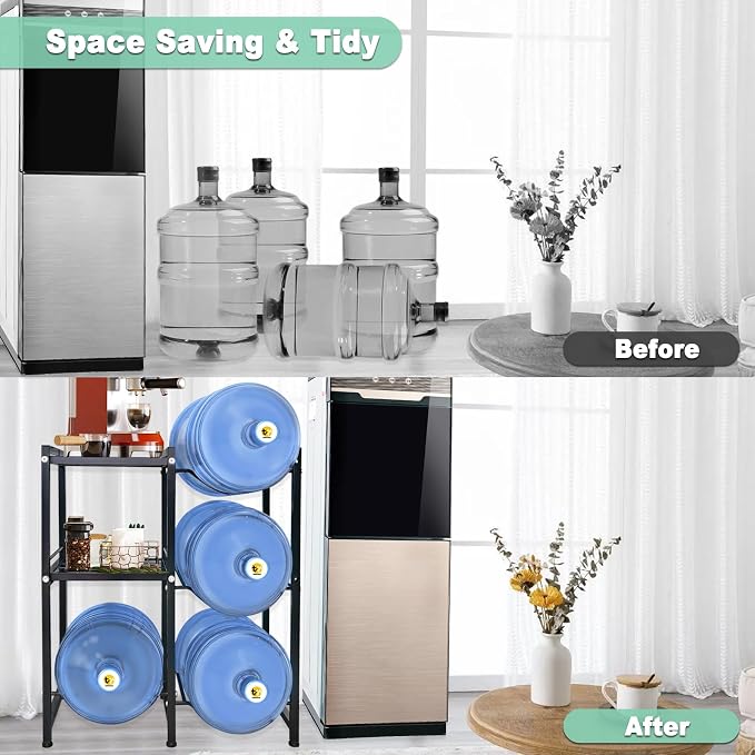 5 Gallon Water Jug Holder with 2 Storage Shelves, 3 Tier Water Bottle Holder - Image 3