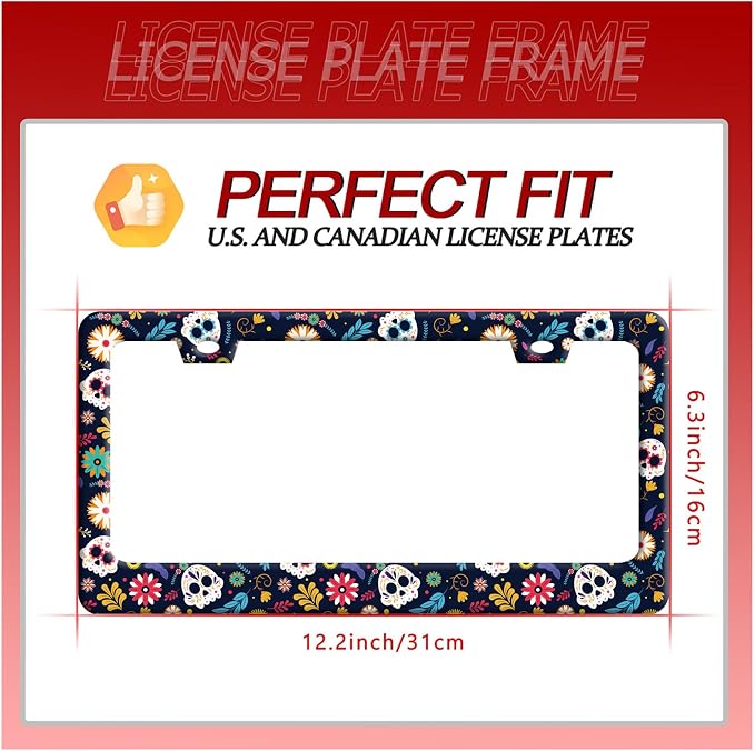 Sugar Skull Flowers License Plate Frame Cute Colorful License Plate Frames - Image 7