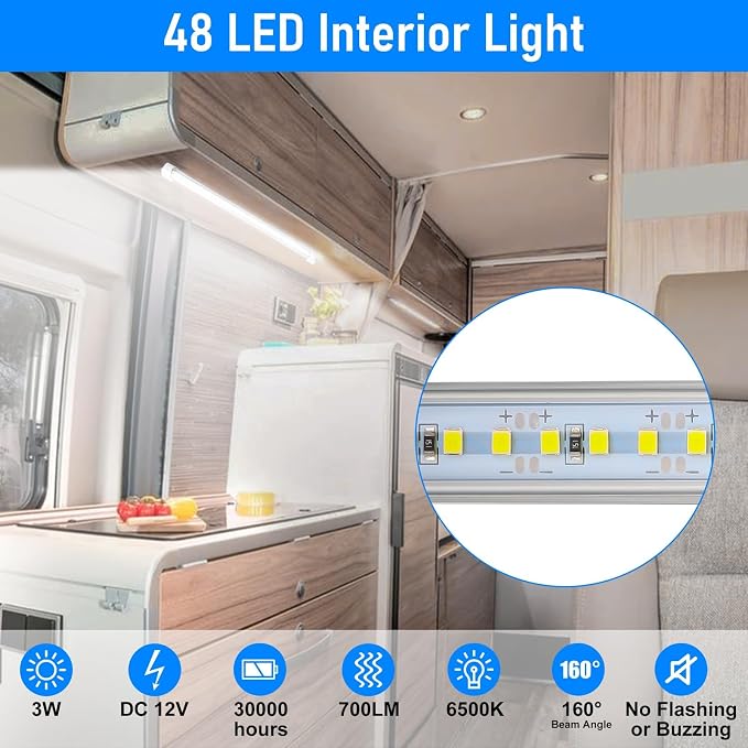 Linkstyle 2PCS 12V Interior LED Light Bar, 48 LEDs Slim Light Strip w/Switch - Image 2