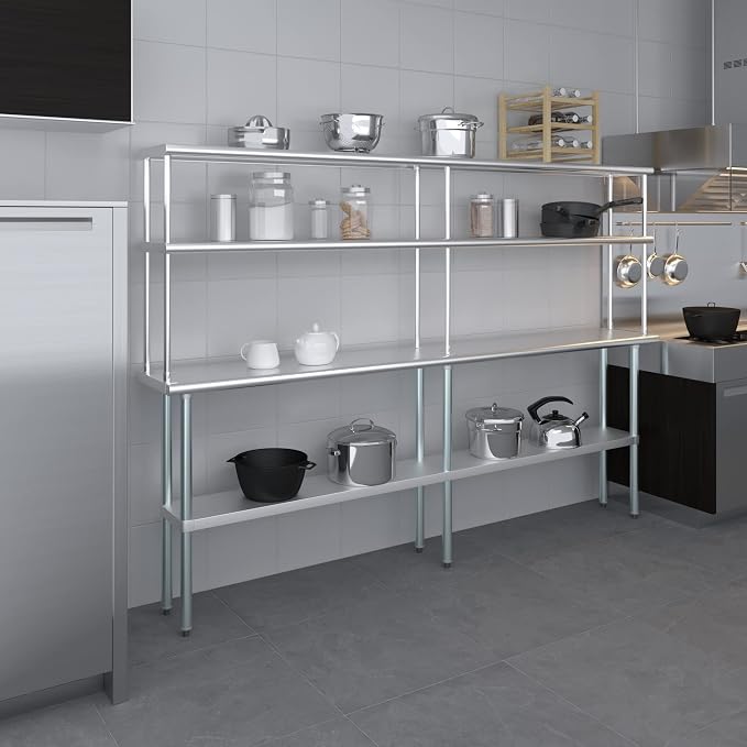 Amgood Stainless Steel Work Table Double Tier Overshelf | Metal Kitchen Prep - Image 8