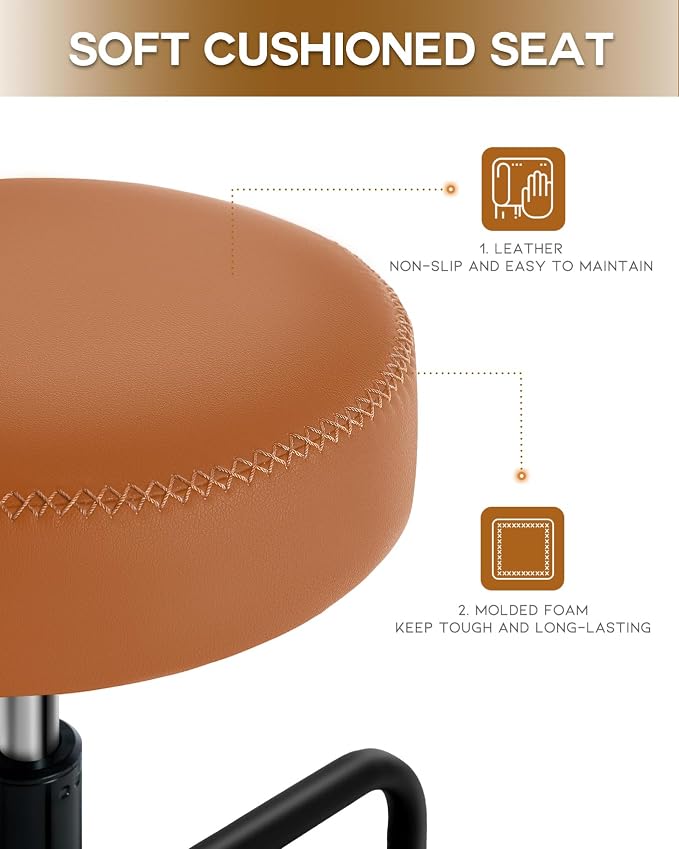 Shop Stool with Lockable Rubber Wheels Adjustable Backrest Tool Tray Storage - Image 4