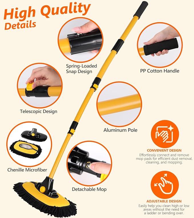 56.7" Car Wash Brush Mop Kit Microfiber Car Washing Sponge Mitt - Image 6
