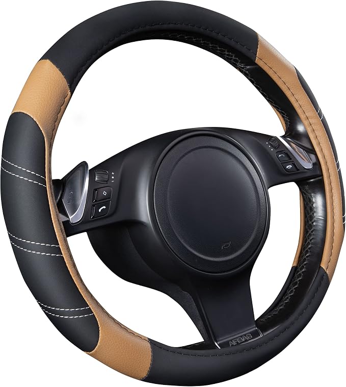 CAR PASS Line Rider Microfiber Leather Sporty 14.5-15 inch Steering Wheel Cover - Image 2