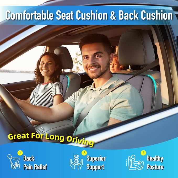 Car Seat Cushion with Back Support Pillow, Comfy Lumbar Support & Seat Cushion - Image 3