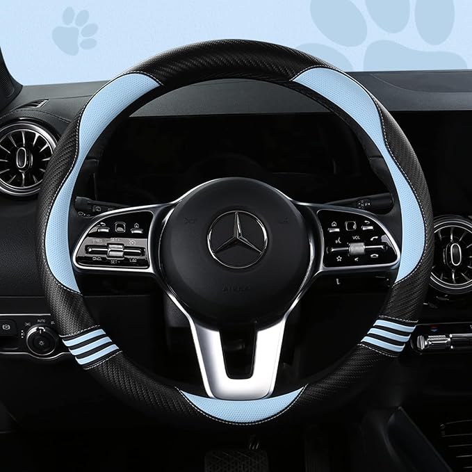 Car Steering Wheel Covers for Women Padded Carbon Fiber PU Leather Cute Auto by HighnessHwoo