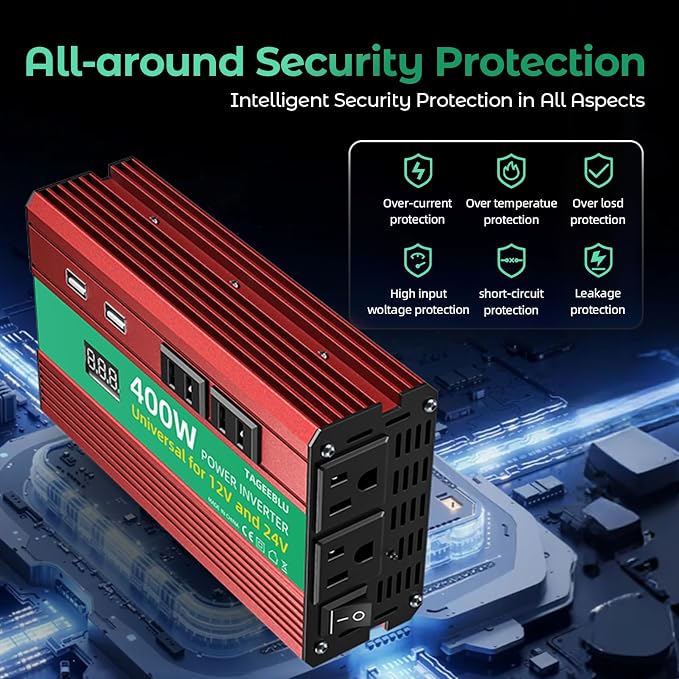 400W Power Inverter, DC 12V/24V to 110V AC Car Inverter - Image 4