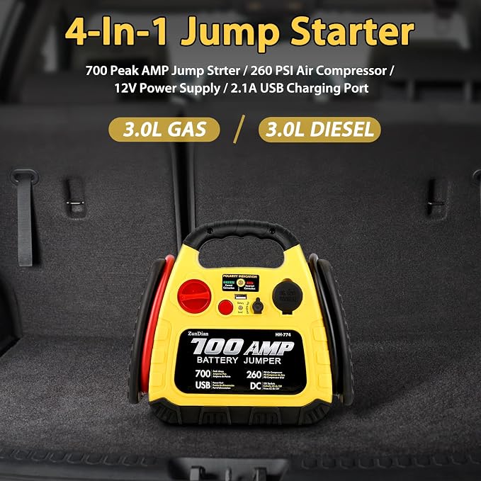 Jump Starter with Air Compressor 260PSI, 1000A Portable Car Jump Starter - Image 2