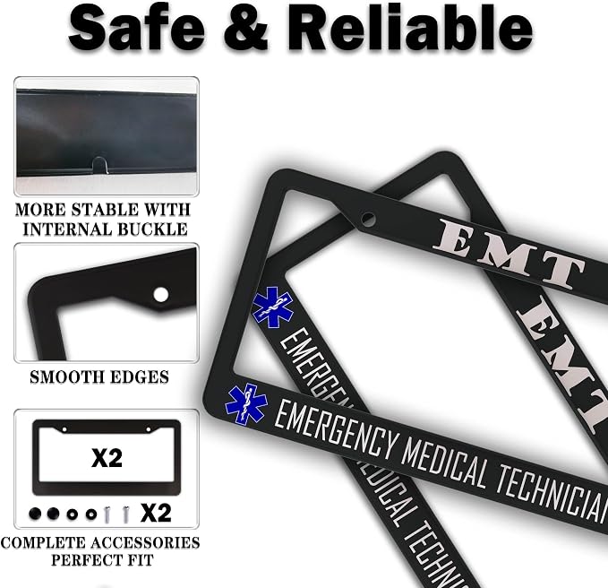 License Plate Bracket Black and White License Plate Frames EMT Emergency - Image 4