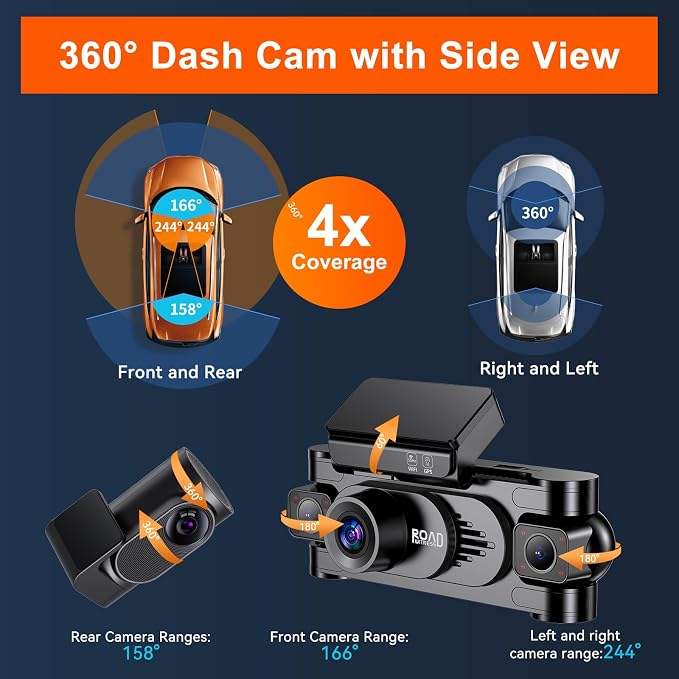 4K 360° DashCam for Cars, 4 Channel Car Dash Cam Front and Rear Inside - Image 3