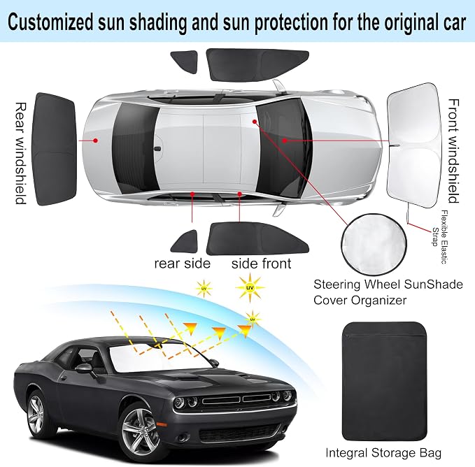 TINGLU Window Shades for Dodge Challenger 2015-2023 Accessories Car Side Full - Image 3