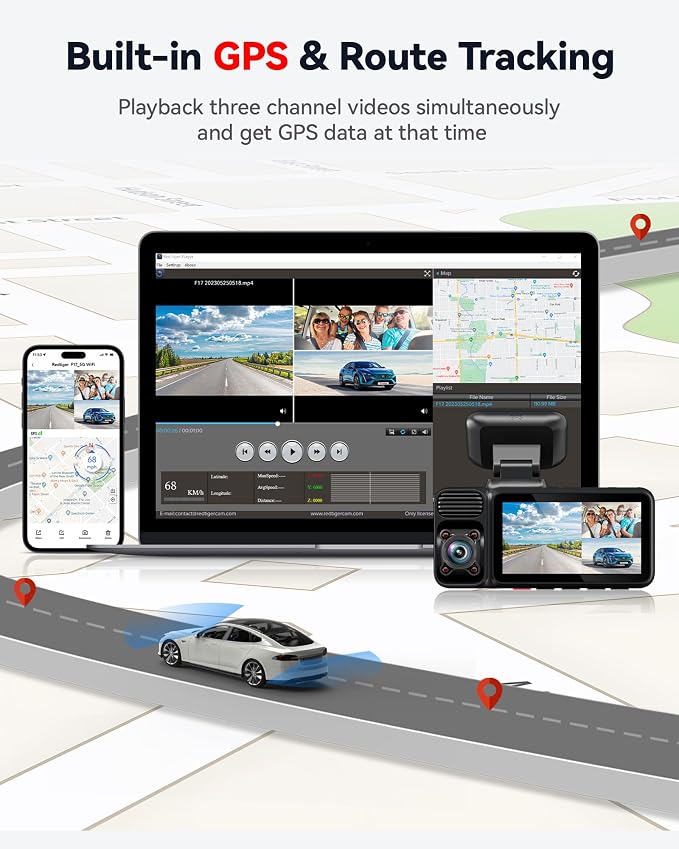 REDTIGER F17 4K 3 Channel Dash Cam, 5GHz WiFi Built-in GPS - Image 5