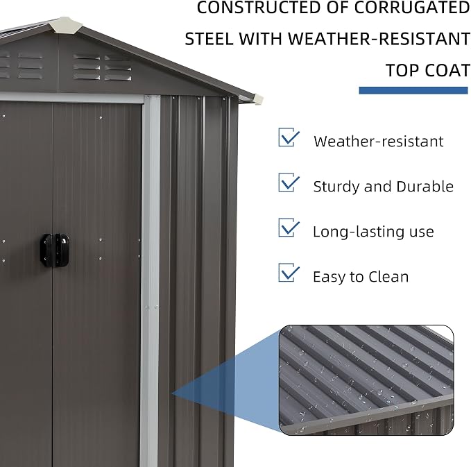 JYQAQA 6x4 FT Outdoor Garden Storage Shed, Waterproof Metal Garden Sheds - Image 6