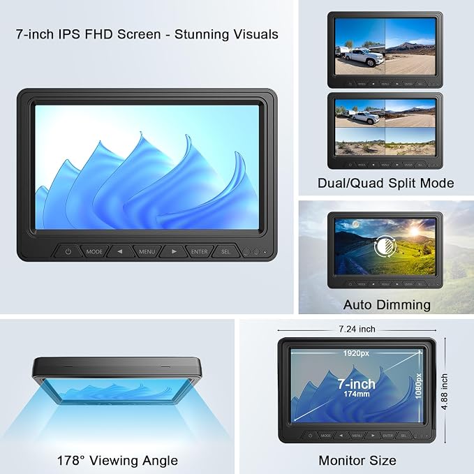Fookoo HD Wireless RV Backup Cameras System, 1 Rear View + 2 Side Cameras - Image 4