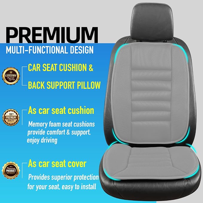 Car Seat Cushion with Back Support Pillow, Comfy Lumbar Support & Seat Cushion - Image 2