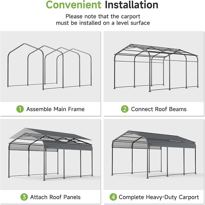 10×15FT Metal Carport, Heavy Duty Car Port, All-Weather Outdoor Storage Trucks - Image 5