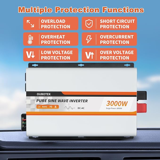 3000 Watt Pure Sine Wave Inverter 24V DC to 120V AC Converter - Image 3