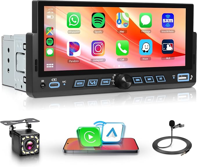 Car Stereo Single Din Wireless Carplay 6.86 inch Touch Screen Android Auto by Rimoody