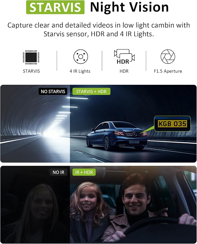 4K 3 Channel Dash Cam Front Rear Inside，STARVIS Sensor, 5GHz WiFi, 64GB Card - Image 4