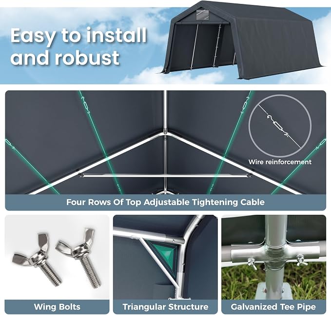 GREEN PARTY Storage Shelter Shed, 13x22 ft Portable Shed Outdoor Carport - Image 4