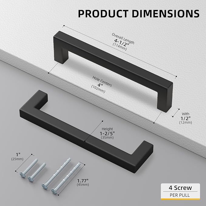 goldenwarm 45 Pack 4 INCH Black Square Bar Cabinet Pull - Image 2