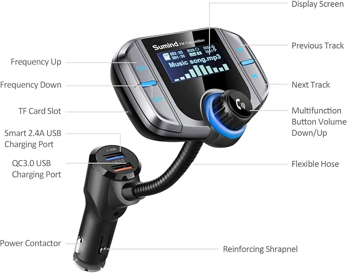 Upgraded Bluetooth FM Transmitter, Wireless Radio Adapter Hands Free Car Kit - Image 2