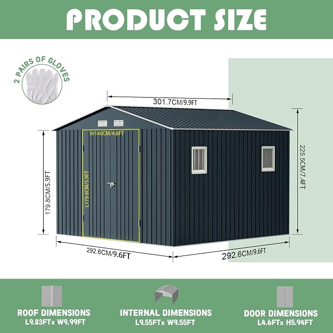Breezz Outdoor Storage Shed 10 x 10 ft. Utility Tool Shed Metal Storage Garden - Image 3