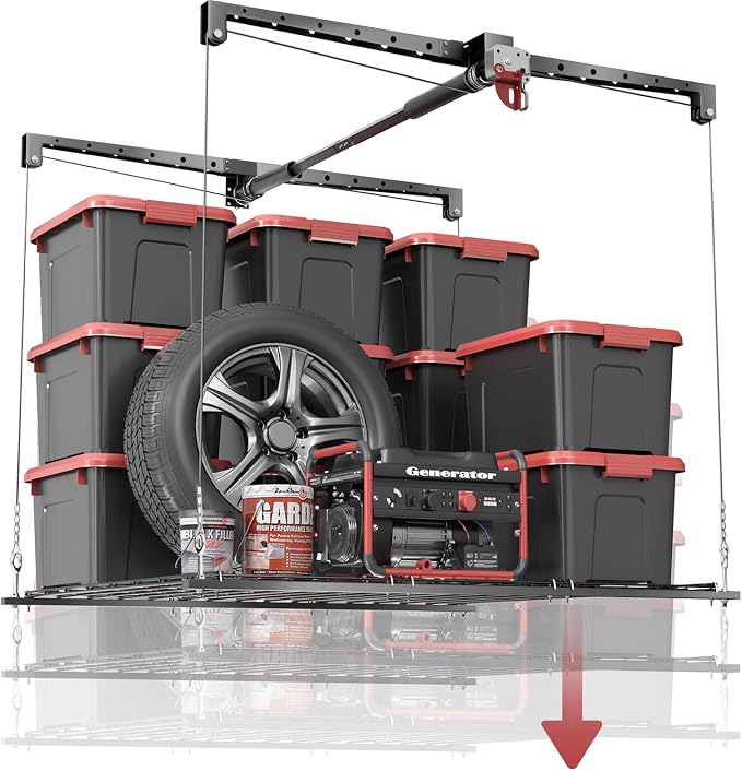 Overhead Garage Storage Rack, Adjustable Heavy-duty 4x4 Ft Ceiling Storage Racks by KOKORACKER