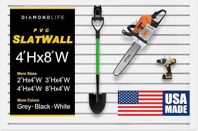 4'H x 8'W Slatwall Panel Garage Wall Organizer: Heavy Duty Wall Mounted PVC by DLDIRECT